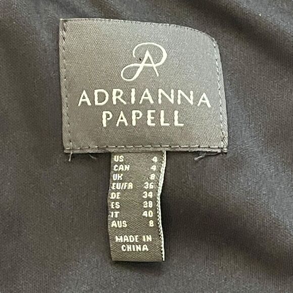 Adrianna Papell V-Neck Tie-Waist Black Gown Taffeta Jersey Dress Size 4 Prom - Picture 6 of 11